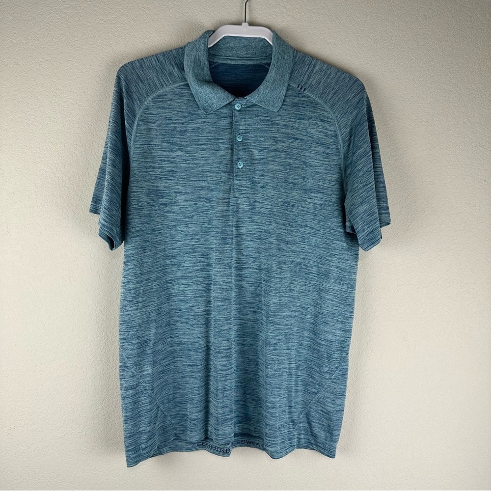 Lululemon Men’s Blue Heathered Metal Vent Short Sleeve Polo Shirt Size Large